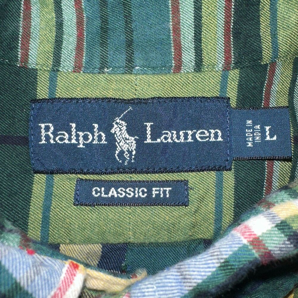 Ralph Lauren Plaid Flannel Shirt Classic Fit Yellow Green L - Picture 5 of 9